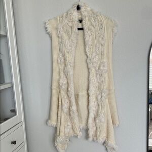 Alberto Makali Cream and White Fur Shawl Cardigan